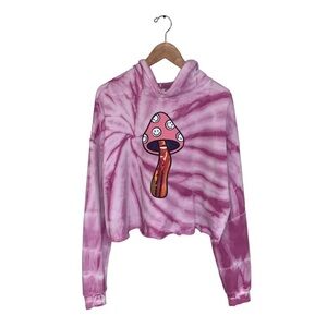 Reworked Cropped Hoodie Size  Large Pink Tie-Dye Psychedelic‎ Groovy Sweater